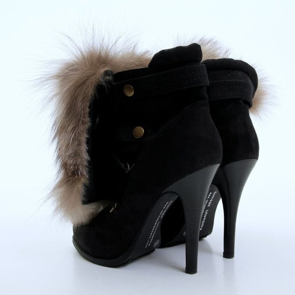 Chinese Laundry Faux Fur Lace Up Heeled Boots in Black Women Size 5.5 - Picture 5 of 12
